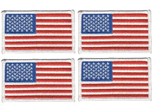 4 Pack US USA Flag Embroidered Patch Red White Blue Military United States of America Iron On Sew On Tactical Morale Patch for Hats Backpacks Caps Jackets