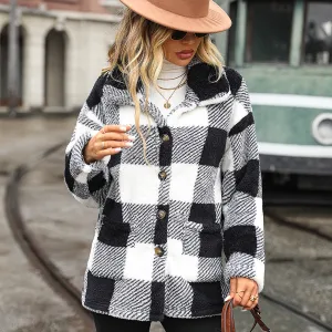 Lapel Mid-Length Plaid Single-Breasted Double-Sided Fleece Jackets Wholesale Womens Clothing N3823111600022
