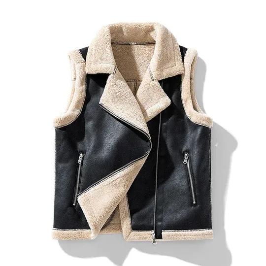 Sleeveless leather jacket with fur for women