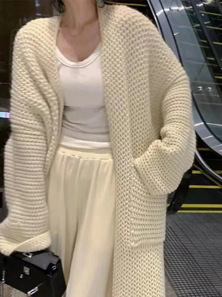 Wenkouban-Spring Casual Outfits Y2K Outfits Solid Baggy Knit Long Cardigan