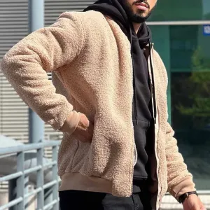 Wiaofellas  -  Fashion Furry Fleece Jackets Mens Autumn Casual Solid Color Loose Coats Men Vintage Zipper Stand Collar Wool Jacket Winter Coat